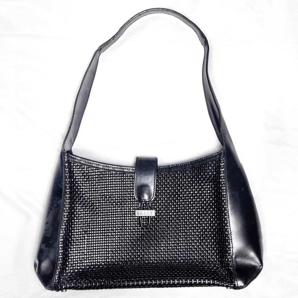 Bally Woven Leather Shoulder Bag Black Luxe Minimalist Quiet Luxury